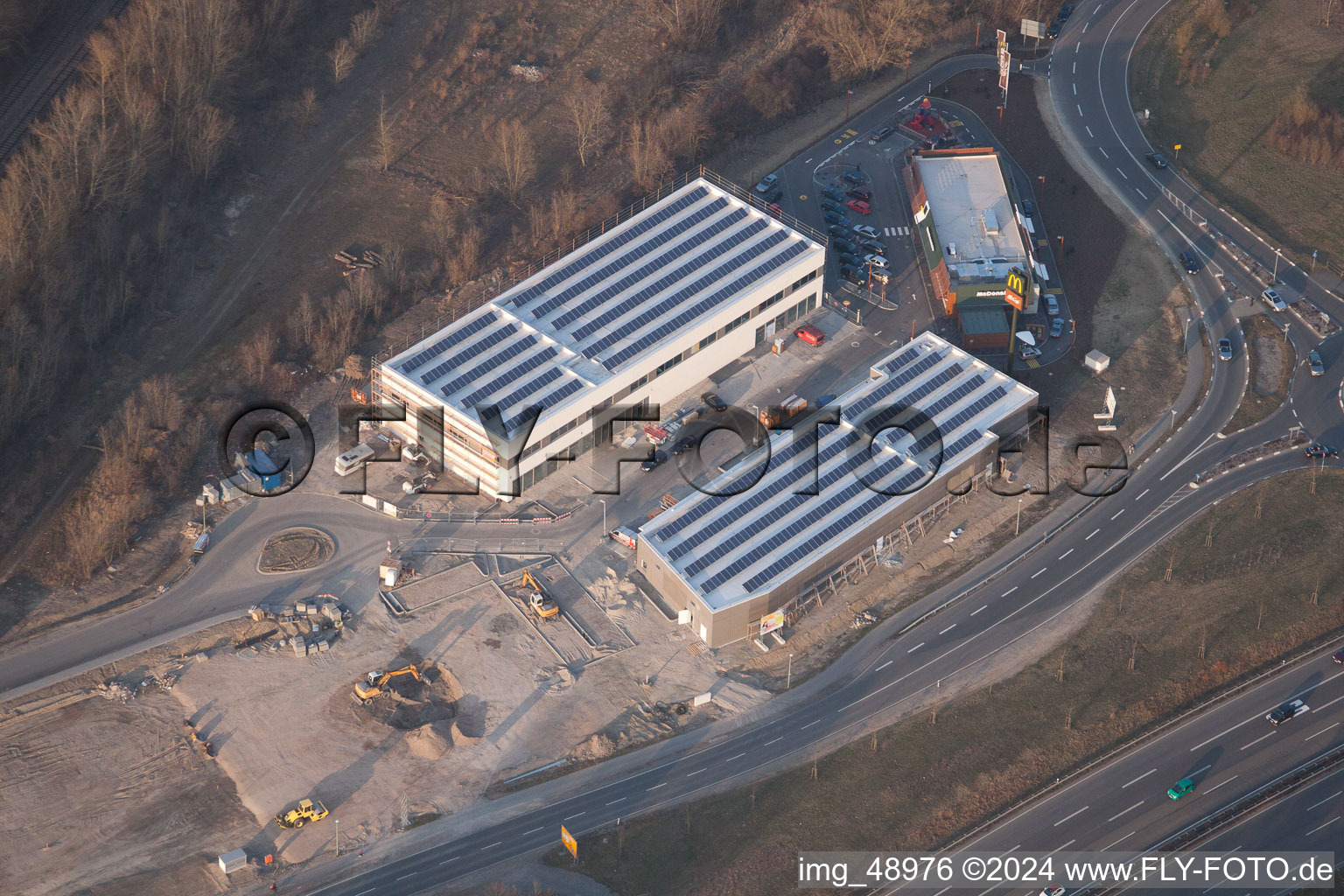 Drone recording of Maximilian Center II in the district Maximiliansau in Wörth am Rhein in the state Rhineland-Palatinate, Germany