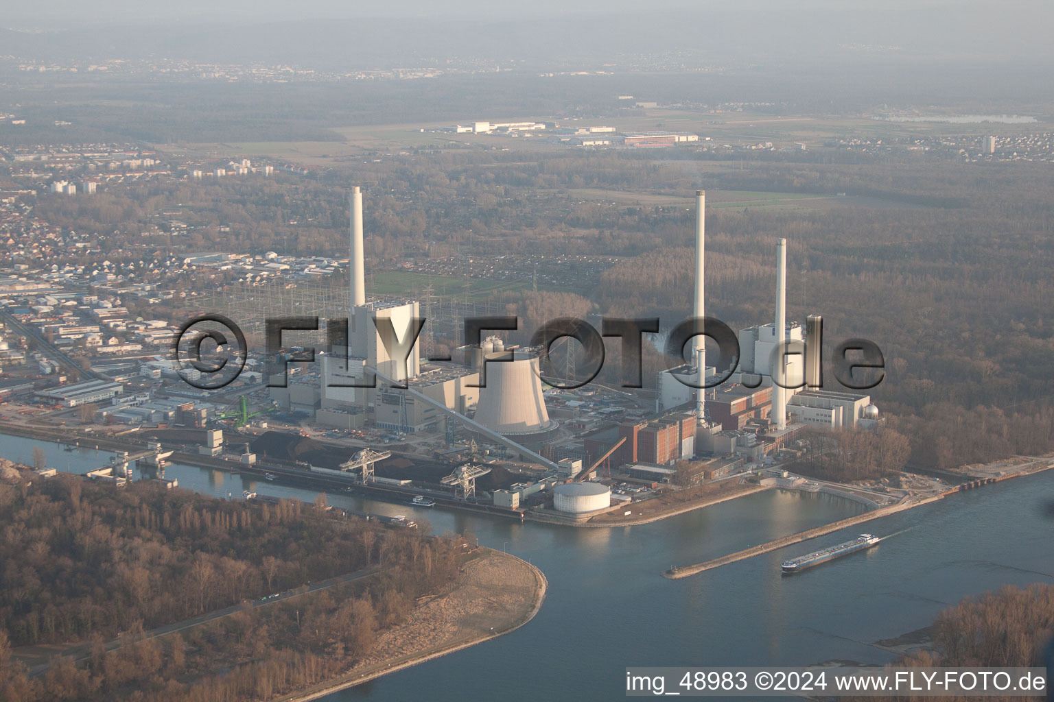 Aerial view of ENBW new building in the district Rheinhafen in Karlsruhe in the state Baden-Wuerttemberg, Germany