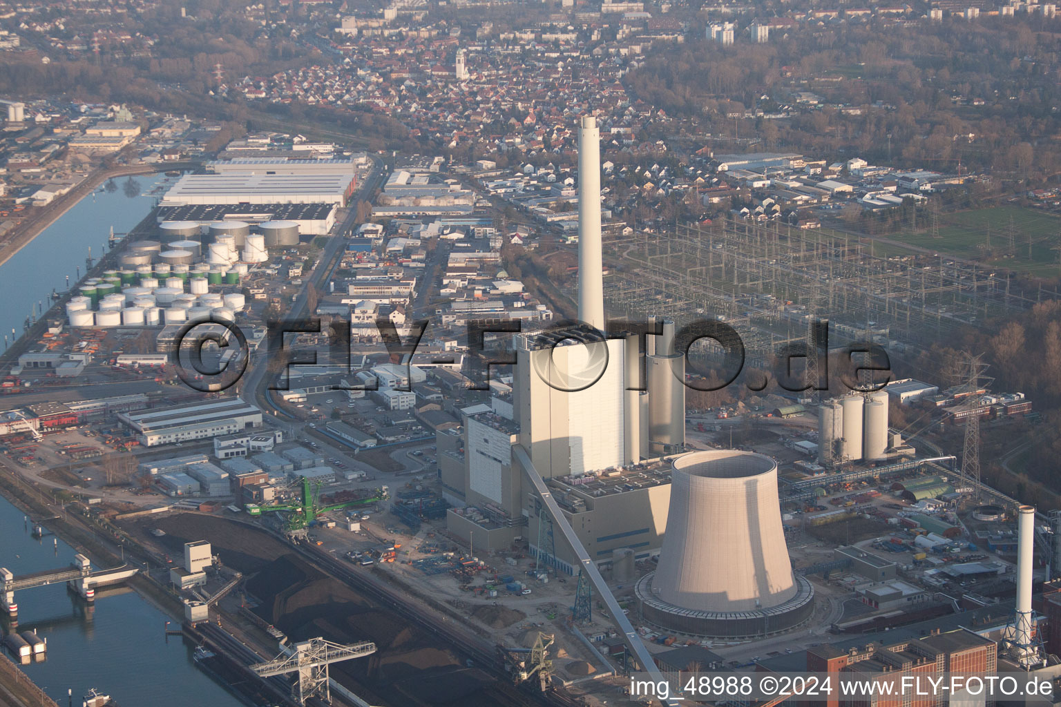 ENBW new building in the district Rheinhafen in Karlsruhe in the state Baden-Wuerttemberg, Germany seen from above