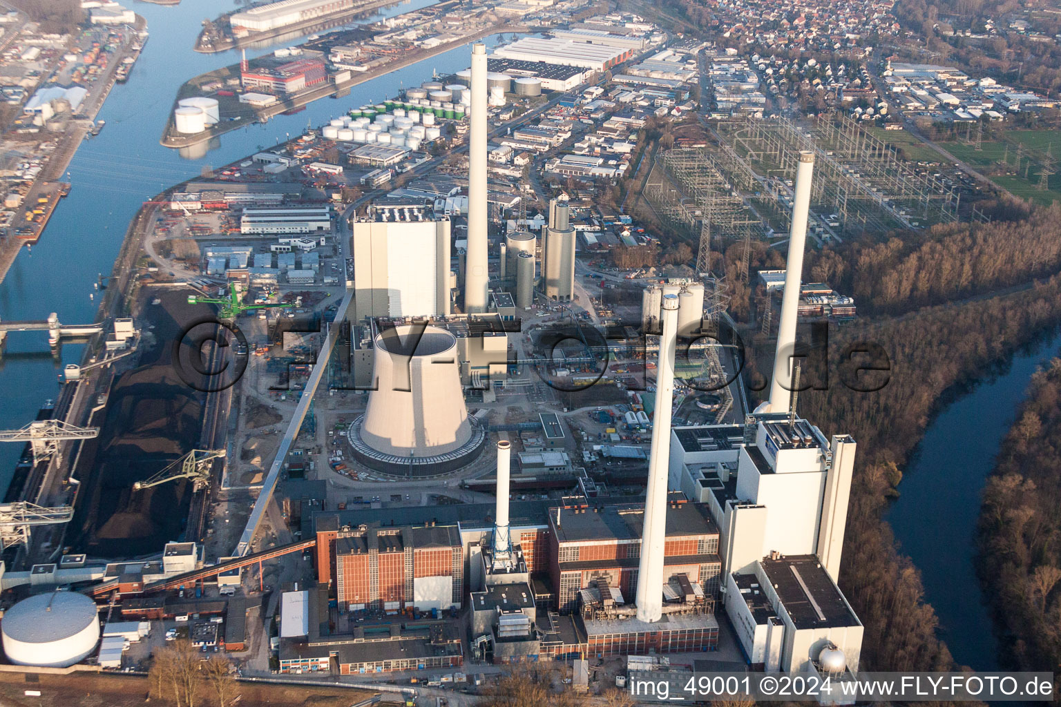 ENBW new building in the district Rheinhafen in Karlsruhe in the state Baden-Wuerttemberg, Germany seen from a drone