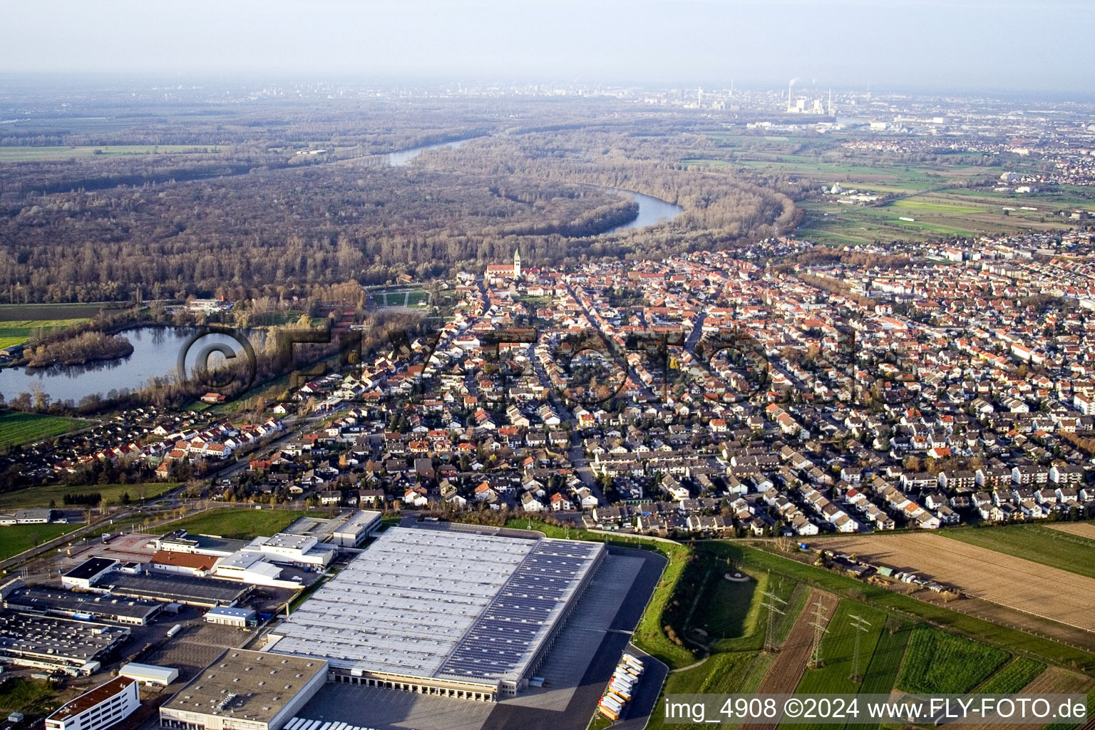 From the south in Ketsch in the state Baden-Wuerttemberg, Germany