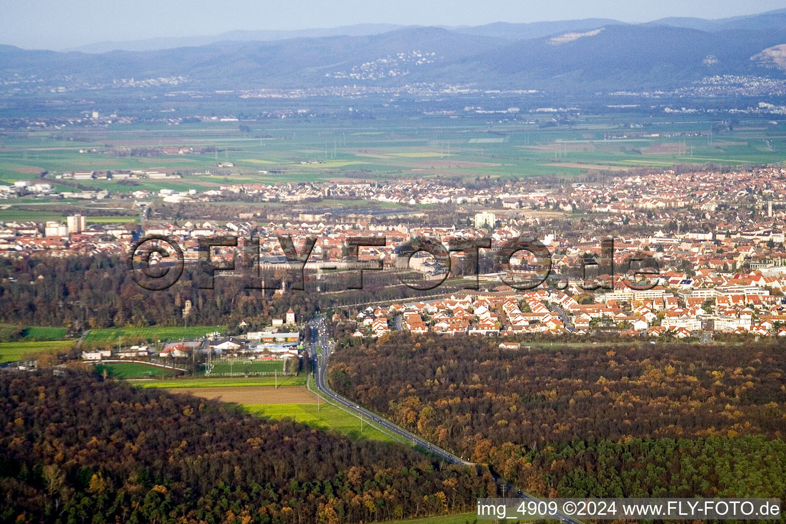 Aerial view of From the south in Schwetzingen in the state Baden-Wuerttemberg, Germany