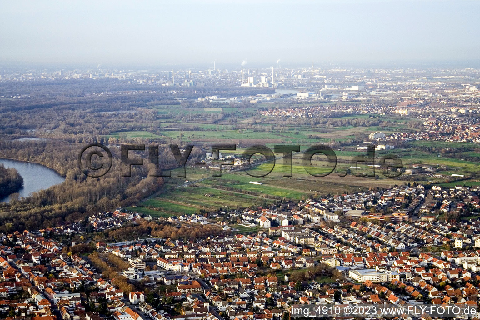 Aerial view of From the south in Ketsch in the state Baden-Wuerttemberg, Germany