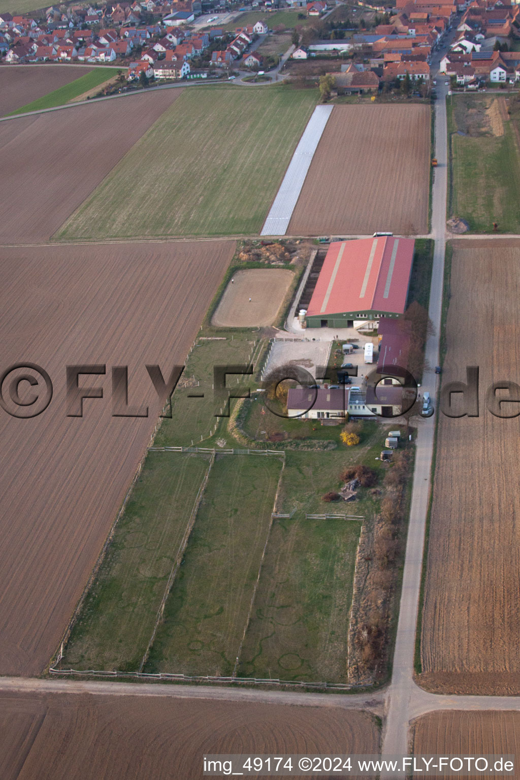 Bird's eye view of Foal farm in Steinweiler in the state Rhineland-Palatinate, Germany