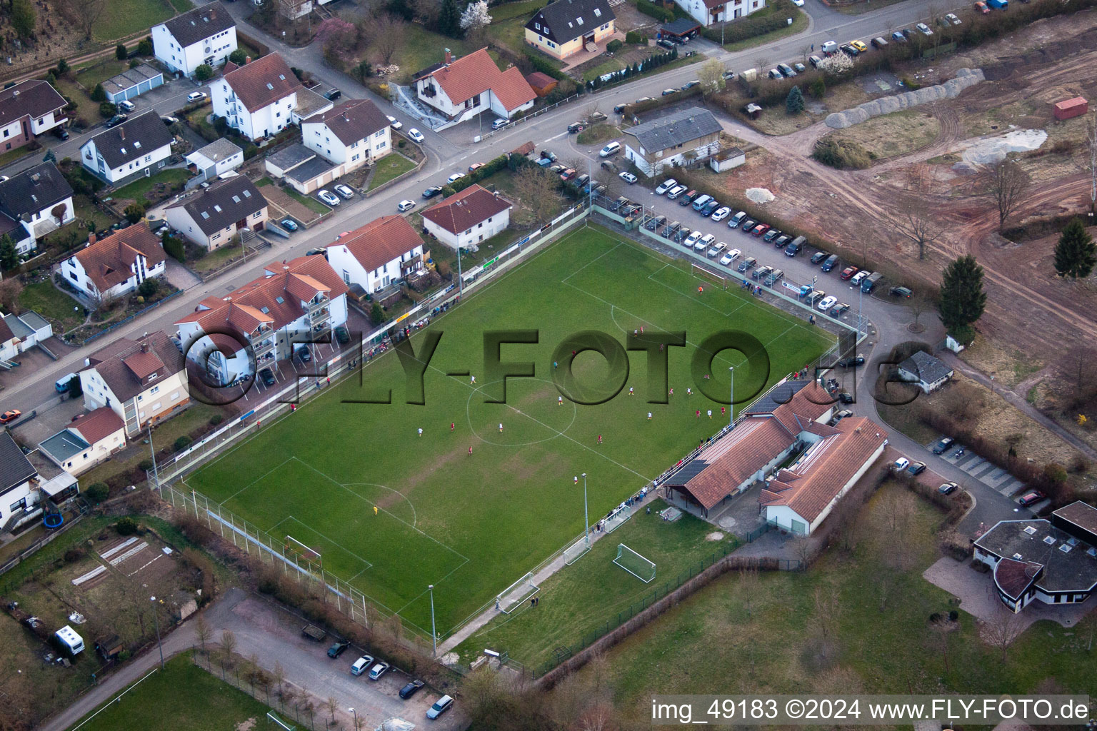 Sports fields in the district Ingenheim in Billigheim-Ingenheim in the state Rhineland-Palatinate, Germany out of the air