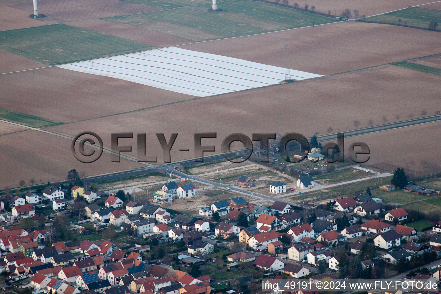 Aerial view of New development area east in Minfeld in the state Rhineland-Palatinate, Germany