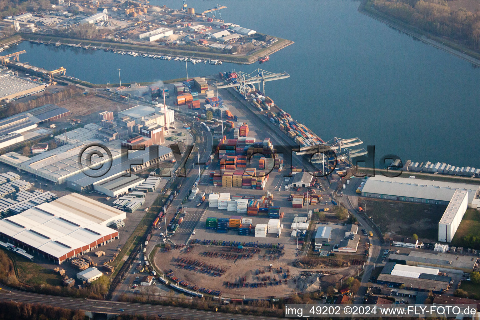 Drone image of Harbor in Germersheim in the state Rhineland-Palatinate, Germany