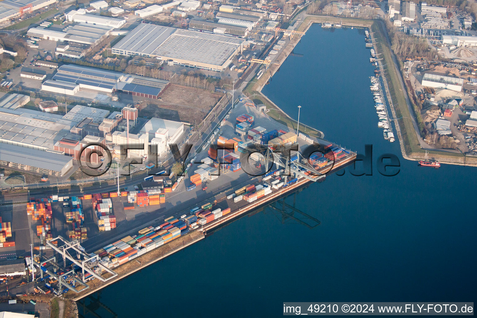 Aerial view of Harbor in Germersheim in the state Rhineland-Palatinate, Germany