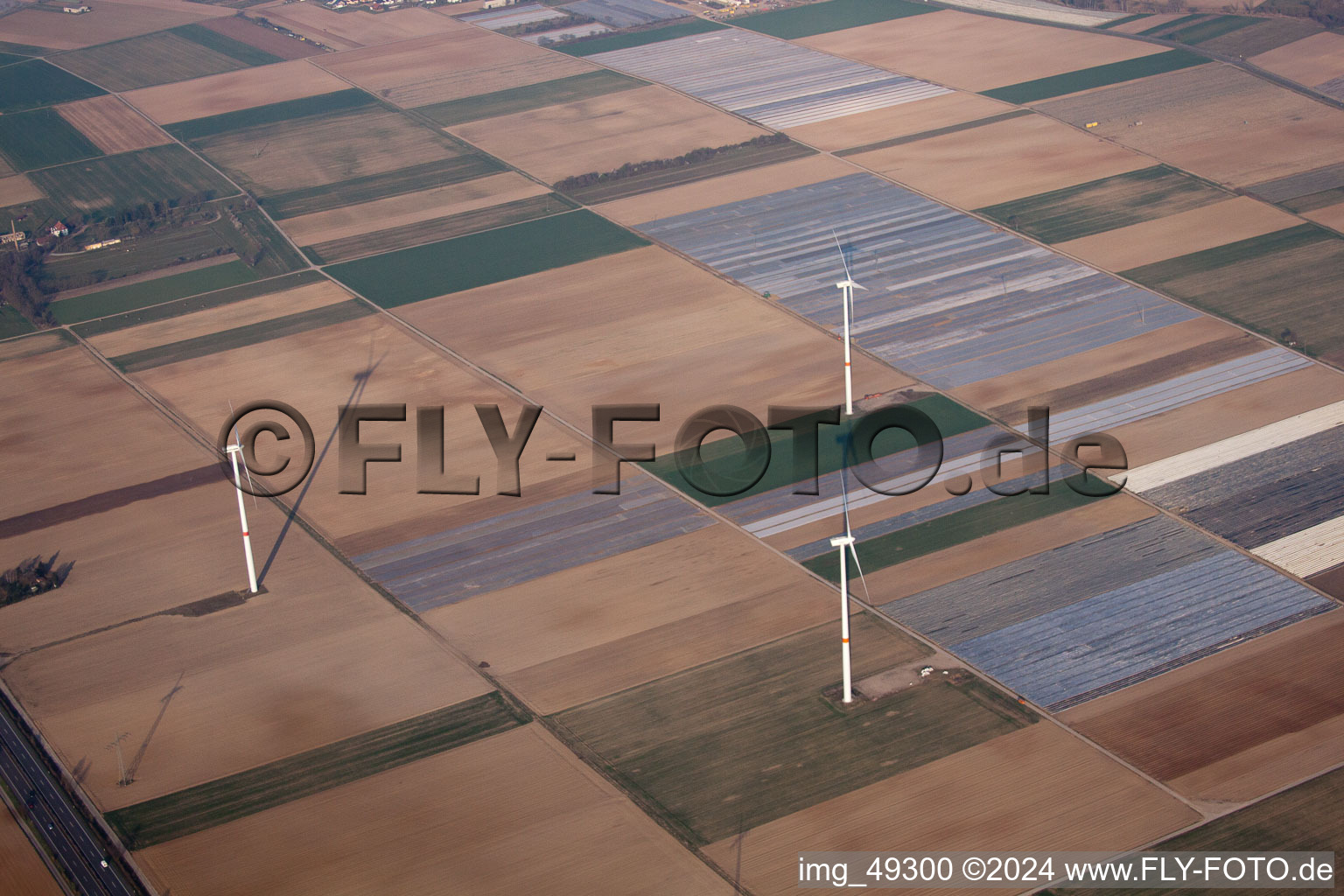 Wind turbines in the district Berghausen in Römerberg in the state Rhineland-Palatinate, Germany