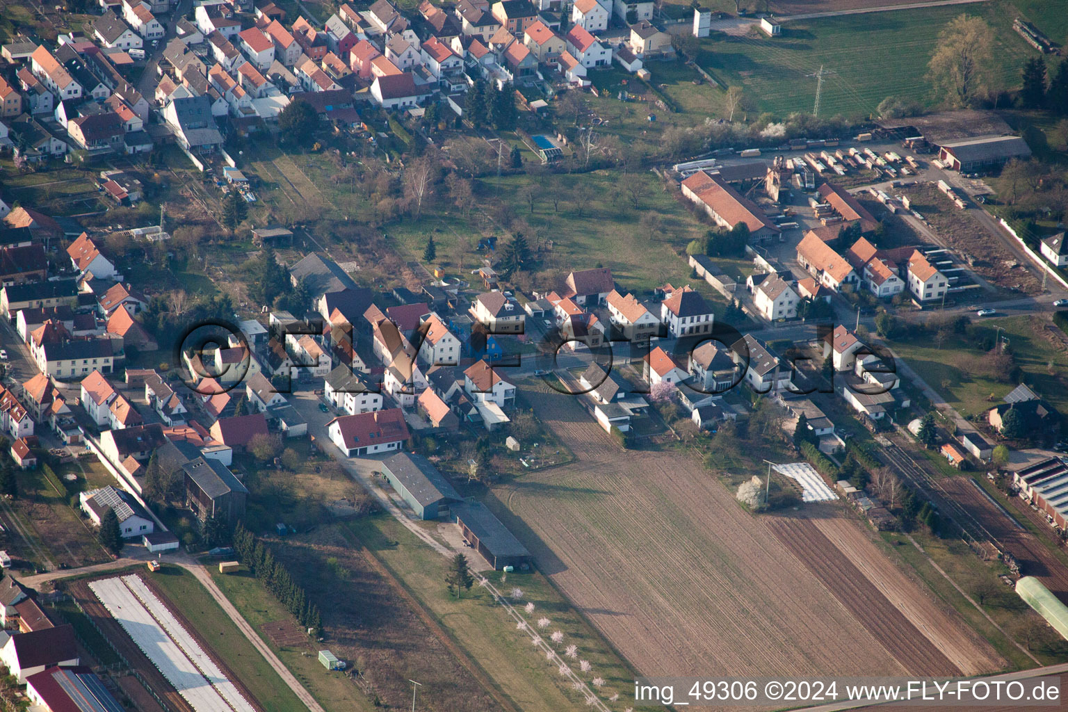 Lingenfeld in the state Rhineland-Palatinate, Germany seen from above