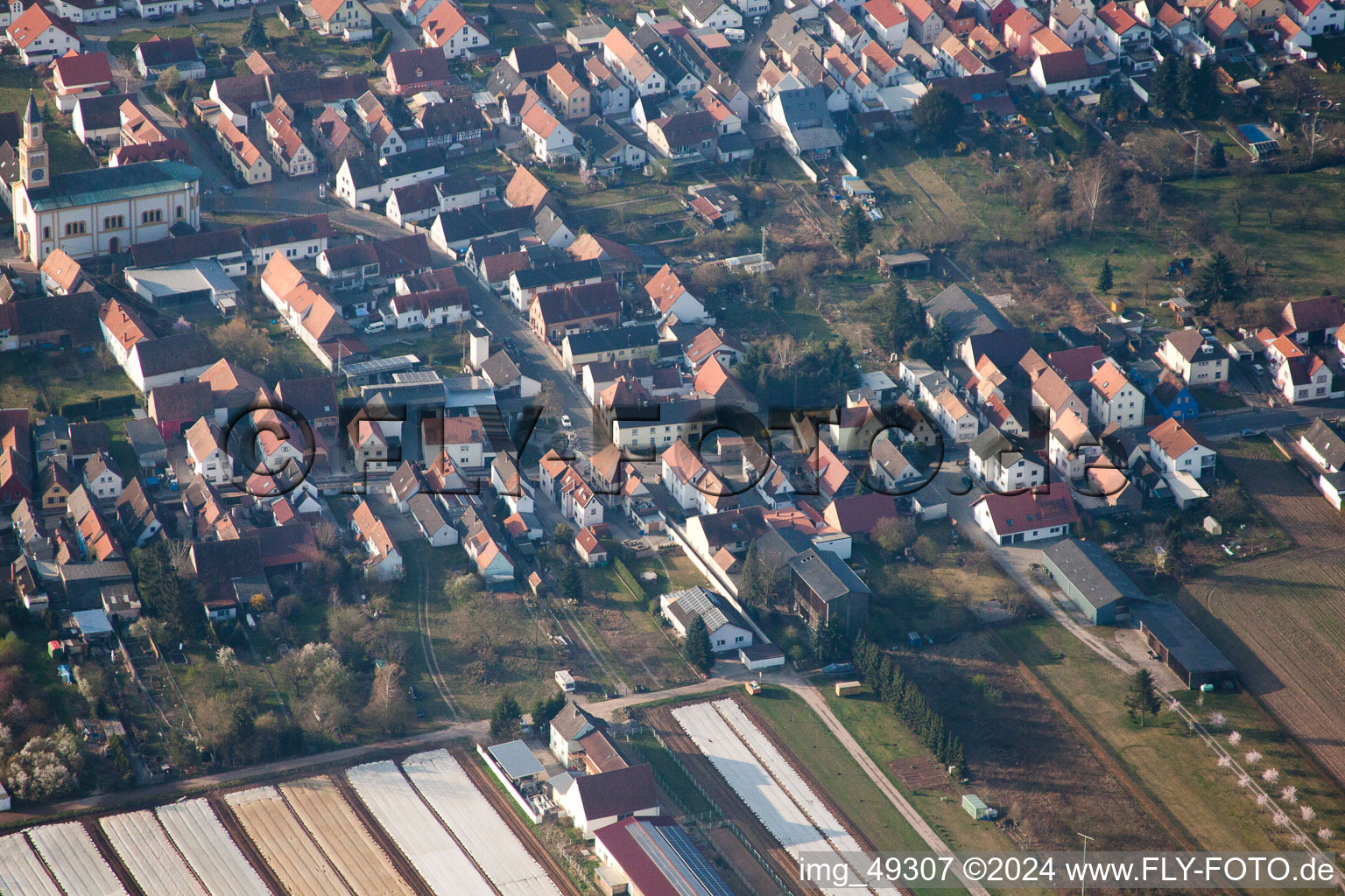 Lingenfeld in the state Rhineland-Palatinate, Germany viewn from the air