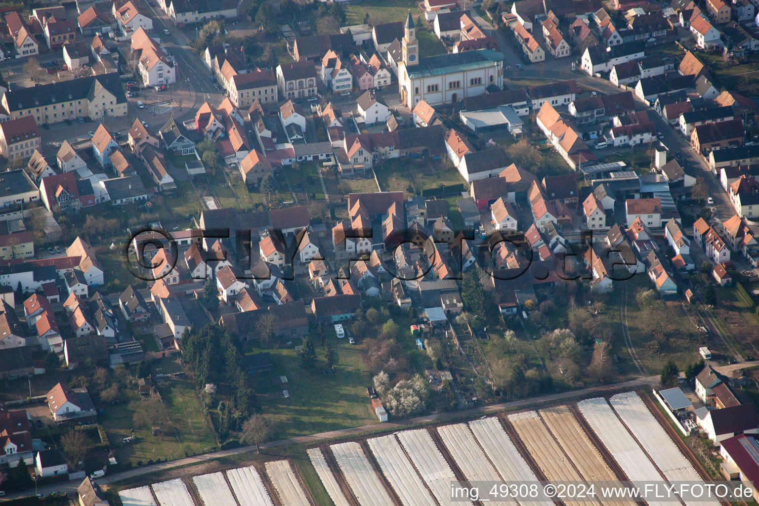 Bird's eye view of Lingenfeld in the state Rhineland-Palatinate, Germany