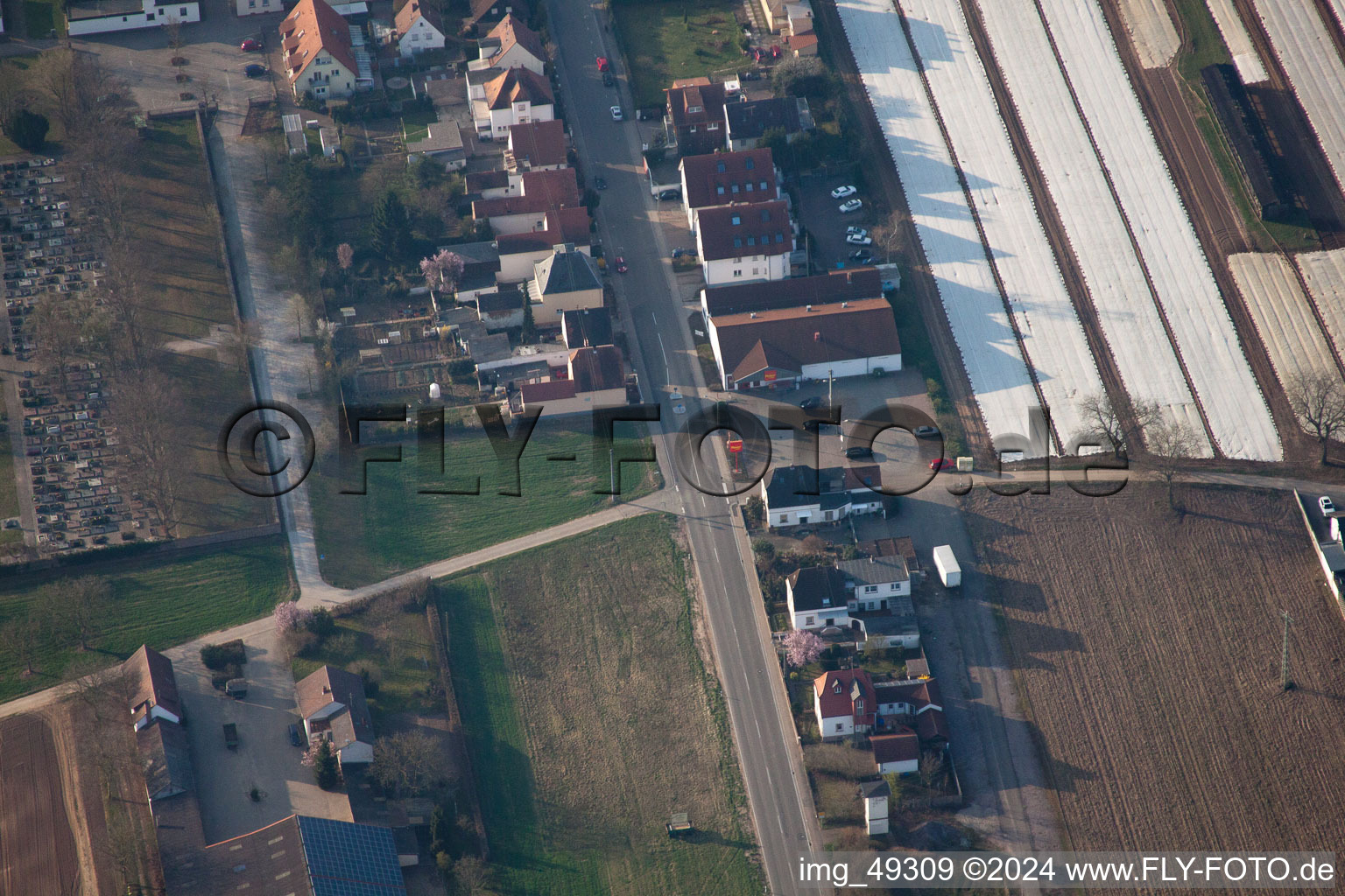 Lingenfeld in the state Rhineland-Palatinate, Germany viewn from the air