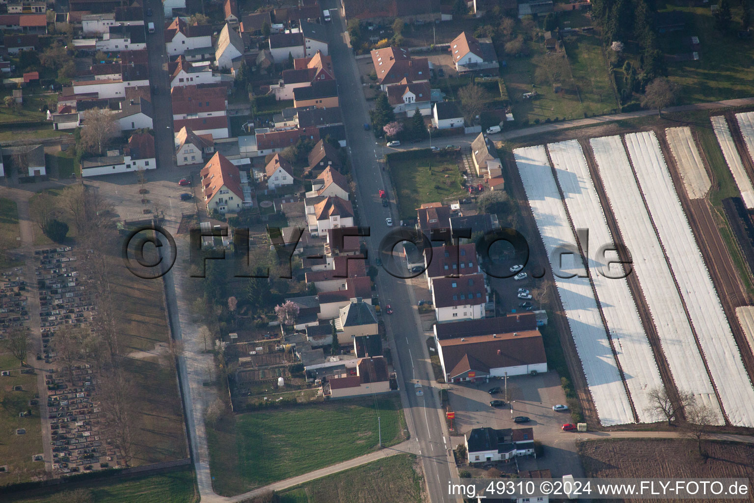 Drone recording of Lingenfeld in the state Rhineland-Palatinate, Germany