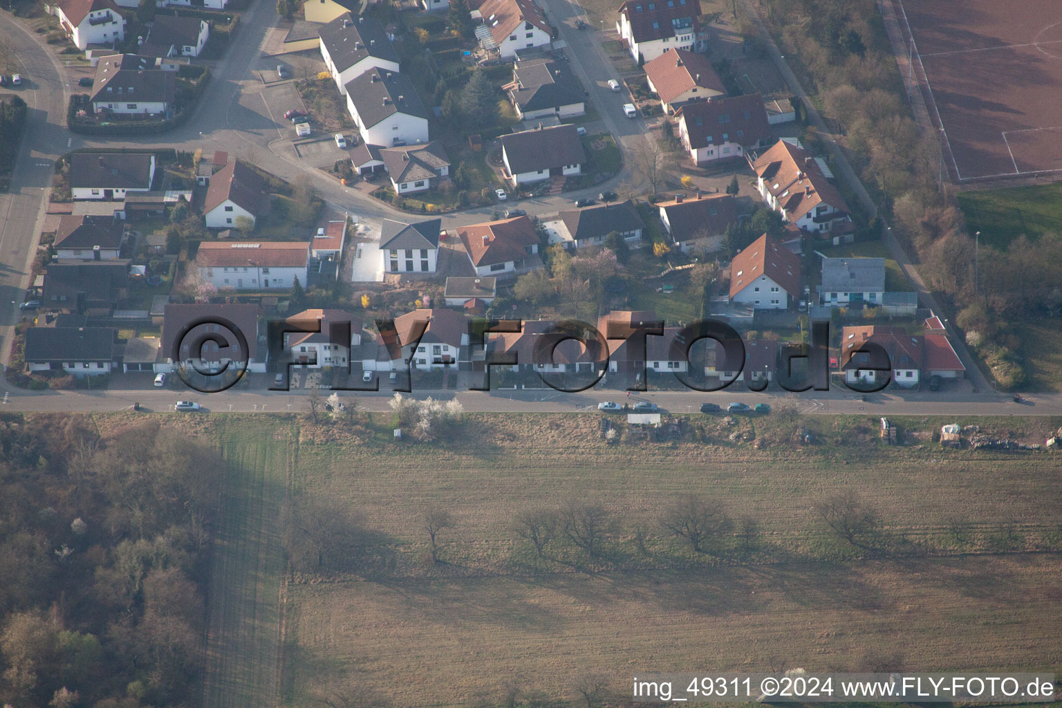 Lingenfeld in the state Rhineland-Palatinate, Germany from a drone