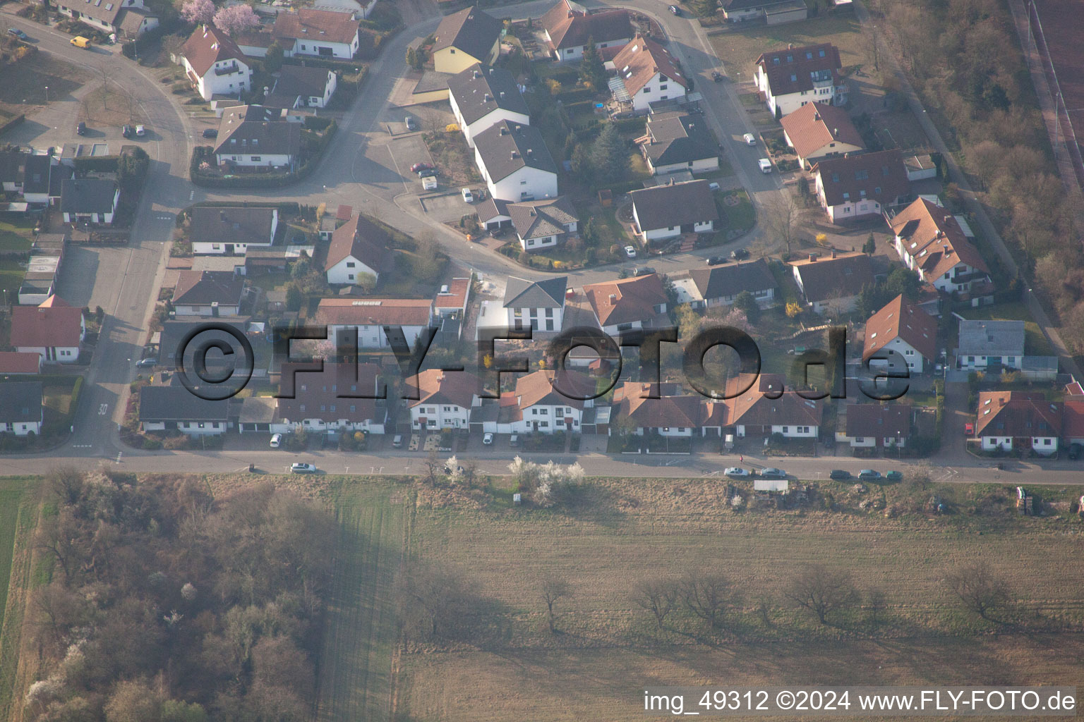 Lingenfeld in the state Rhineland-Palatinate, Germany from the drone perspective