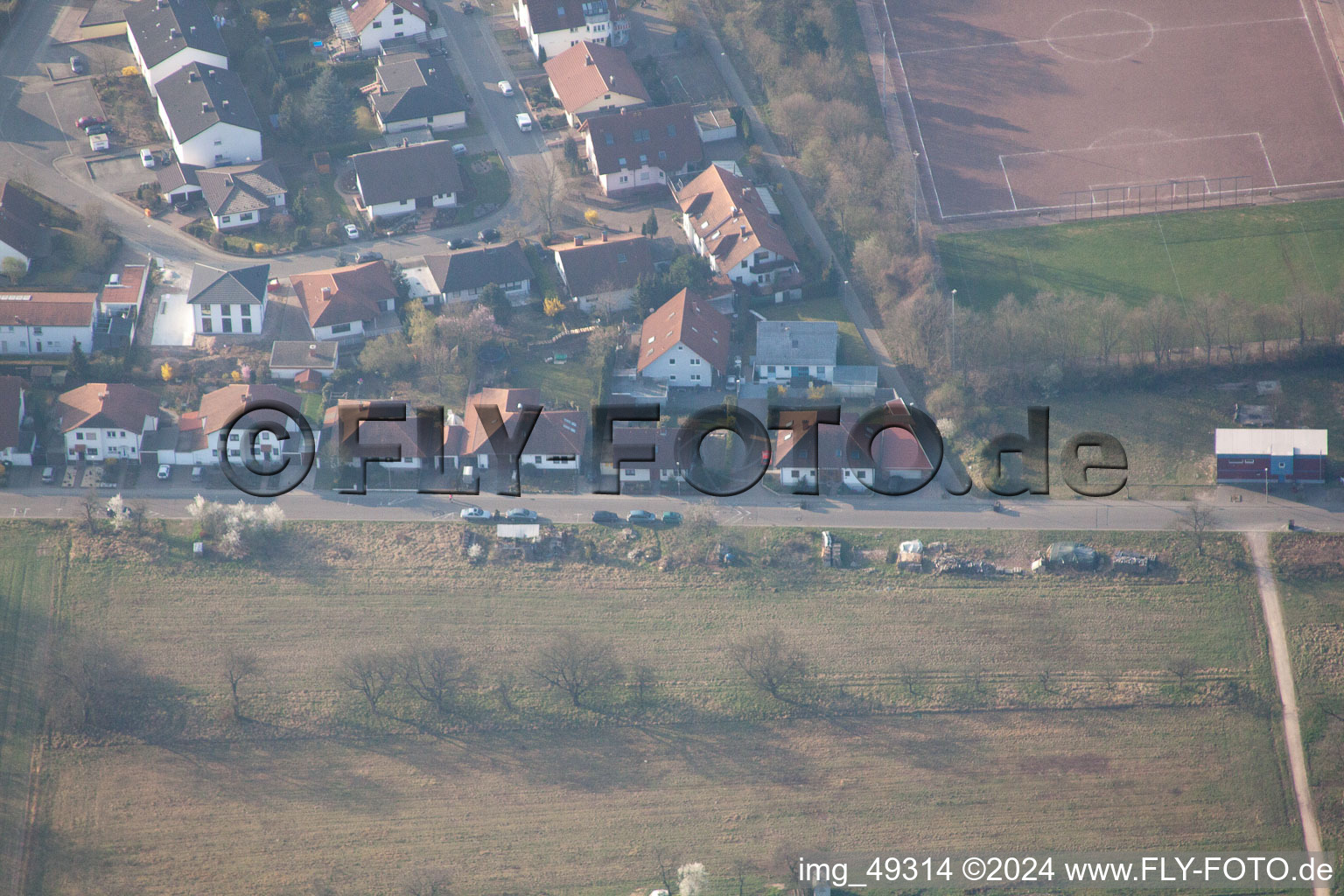 Lingenfeld in the state Rhineland-Palatinate, Germany seen from a drone