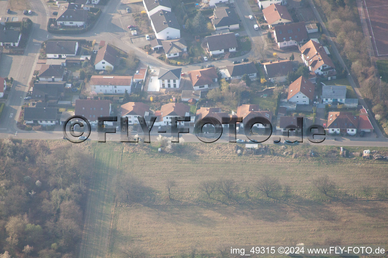 Aerial view of Lingenfeld in the state Rhineland-Palatinate, Germany