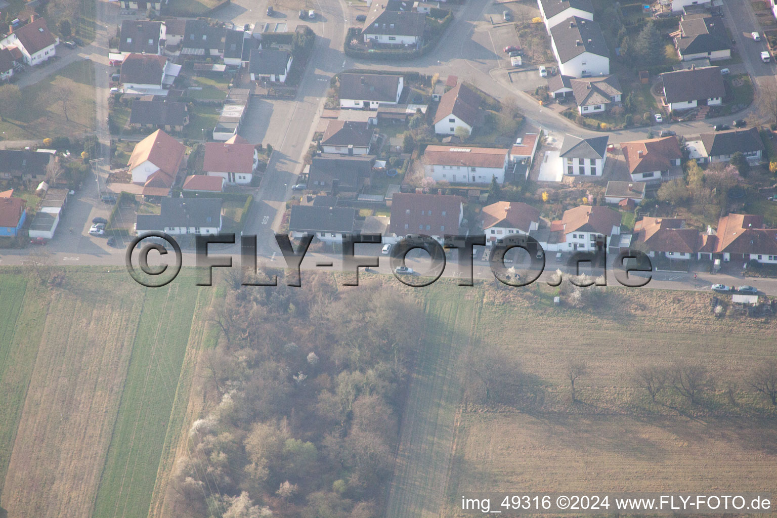 Aerial photograpy of Lingenfeld in the state Rhineland-Palatinate, Germany