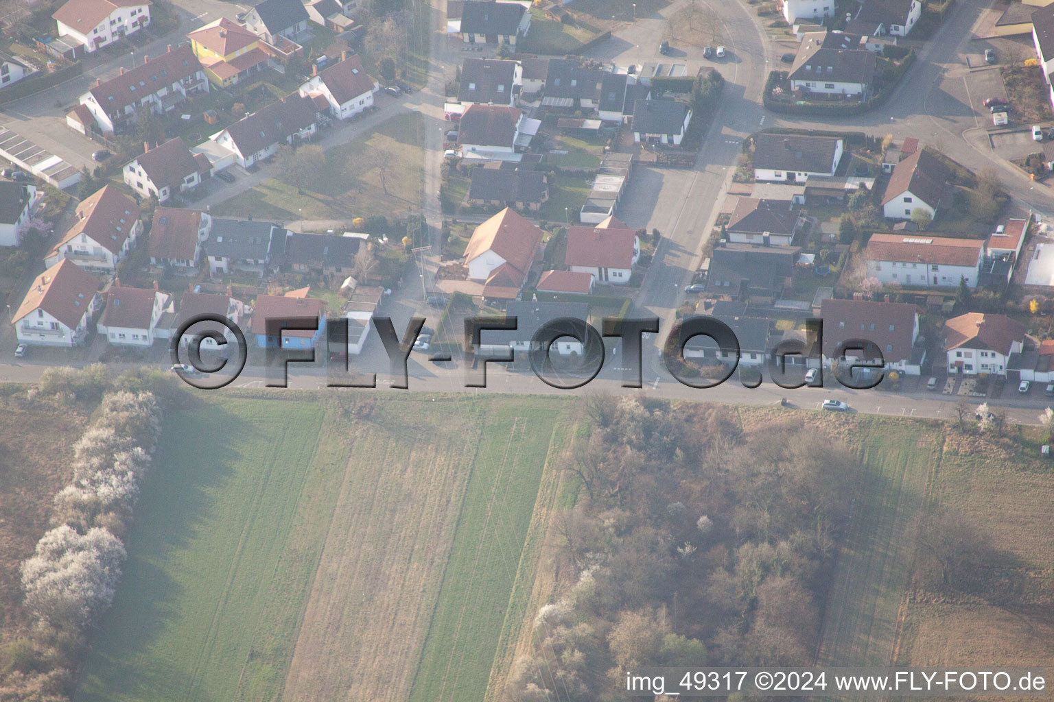 Oblique view of Lingenfeld in the state Rhineland-Palatinate, Germany