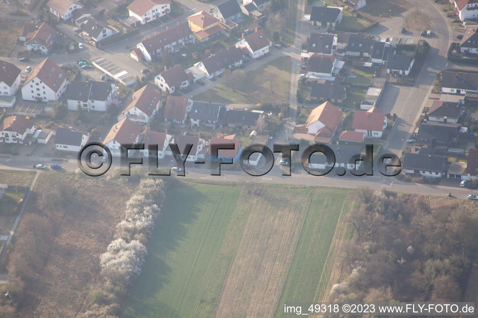 Lingenfeld in the state Rhineland-Palatinate, Germany seen from above