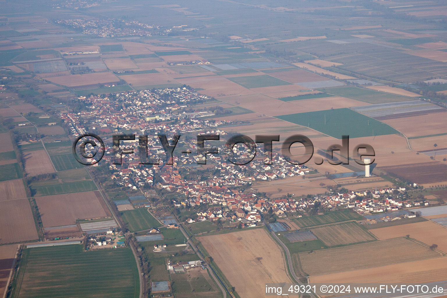 Oblique view of Lustadt in the state Rhineland-Palatinate, Germany