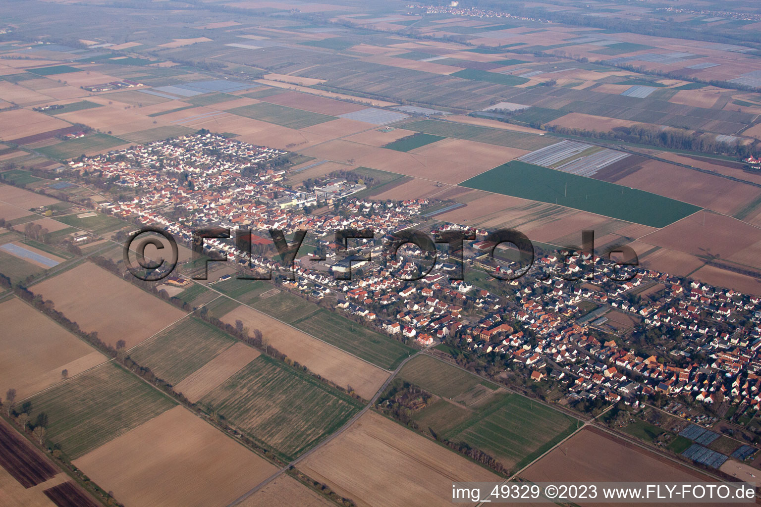 Lustadt in the state Rhineland-Palatinate, Germany from the plane