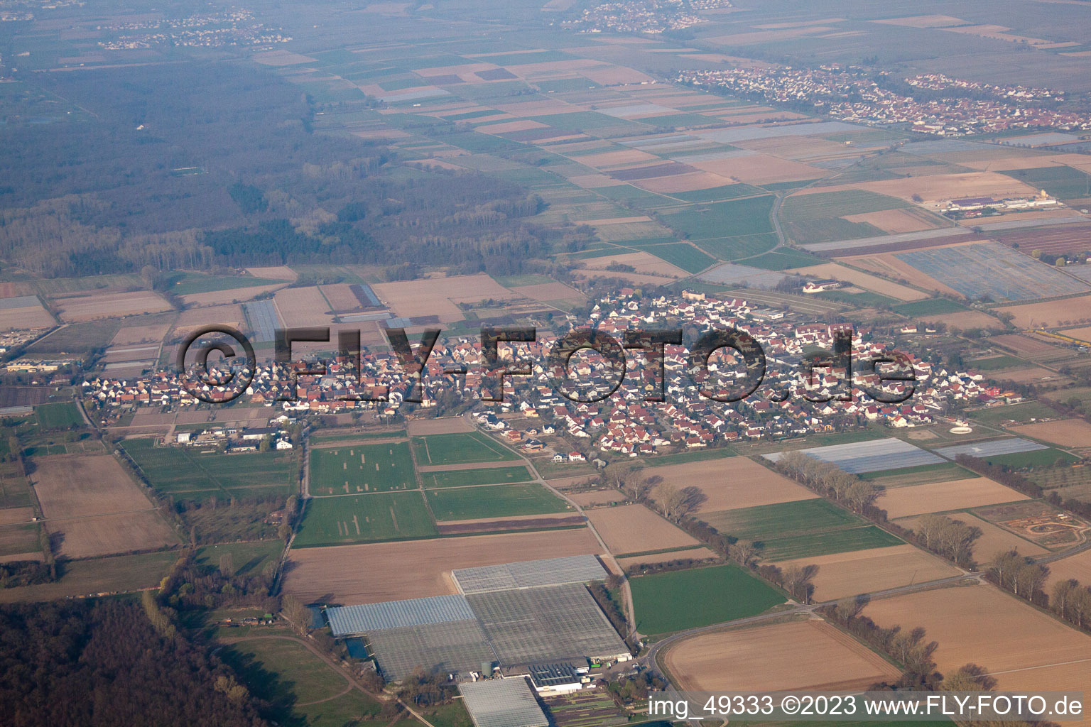 Zeiskam in the state Rhineland-Palatinate, Germany seen from a drone