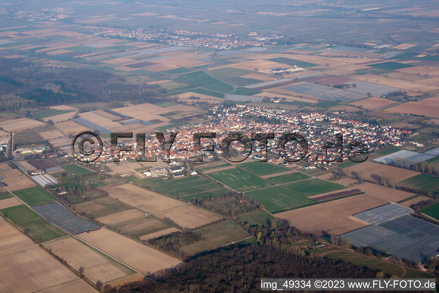 Aerial view of Zeiskam in the state Rhineland-Palatinate, Germany
