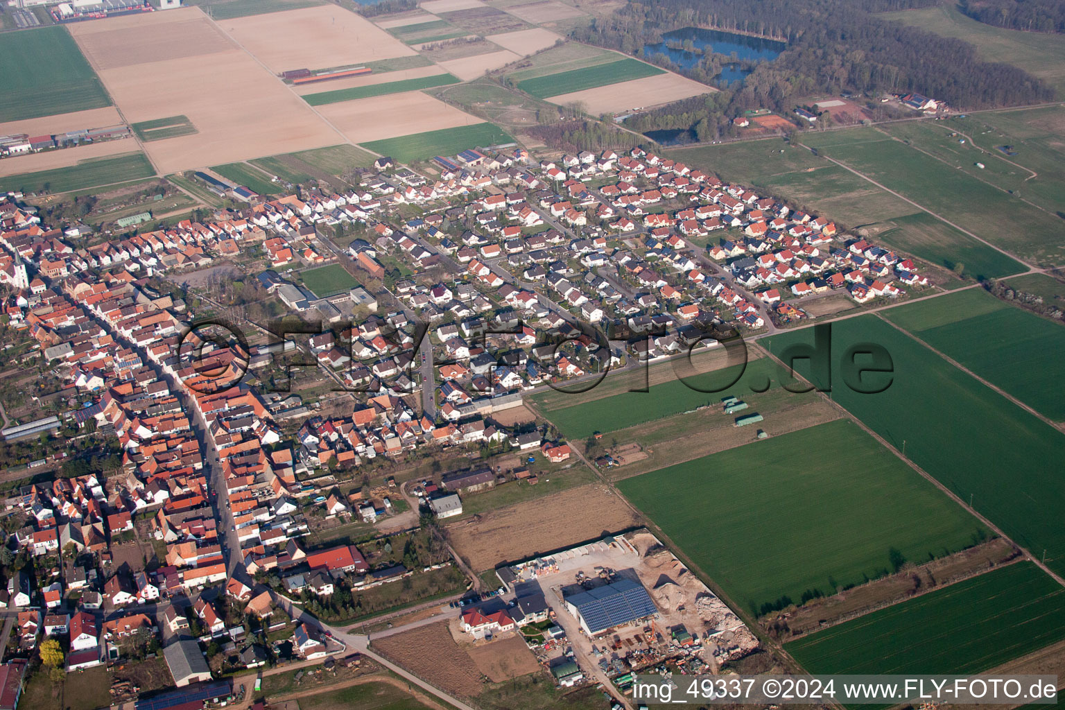 Aerial view of Knittelsheim in the state Rhineland-Palatinate, Germany