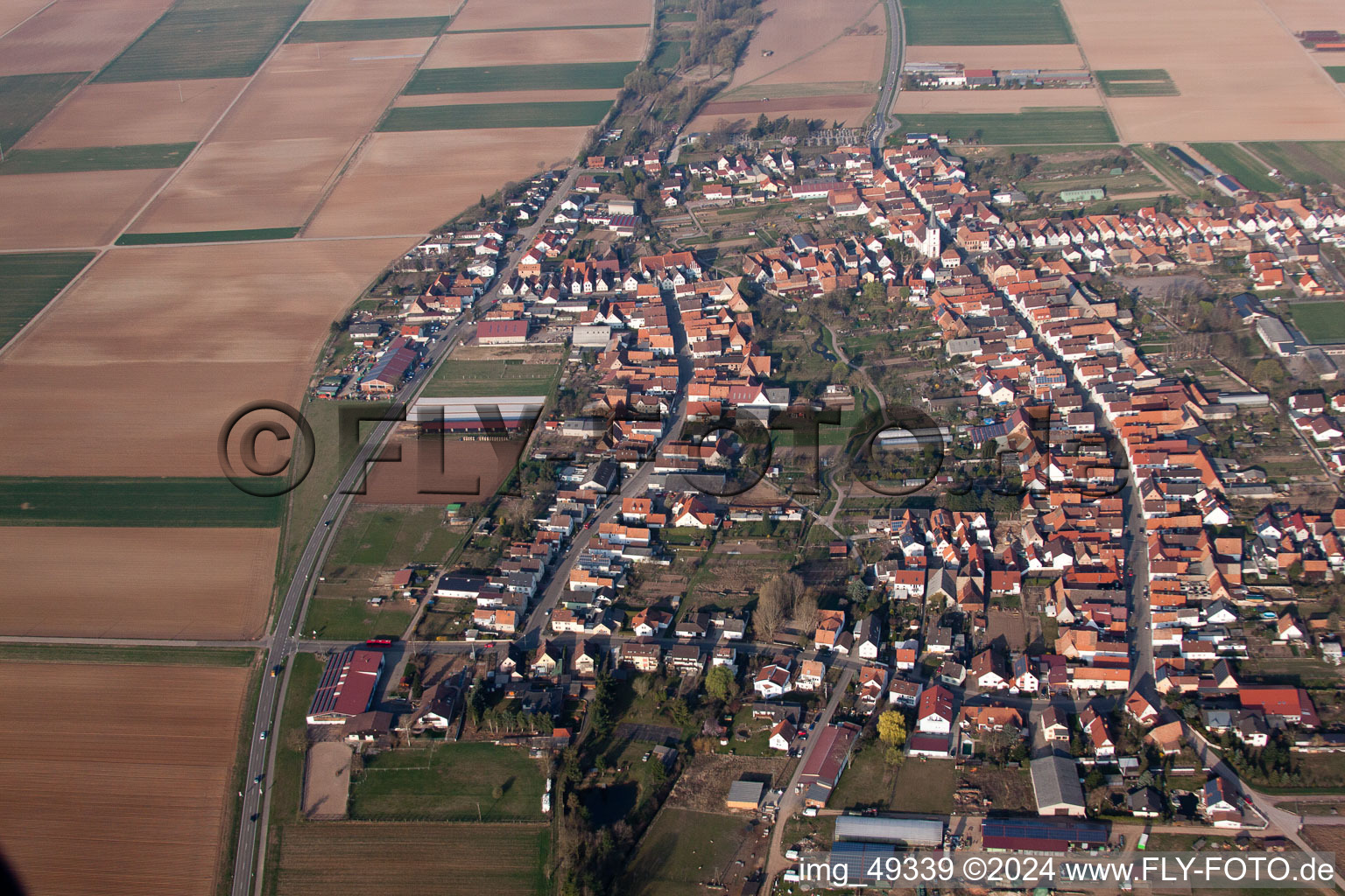 Oblique view of Knittelsheim in the state Rhineland-Palatinate, Germany