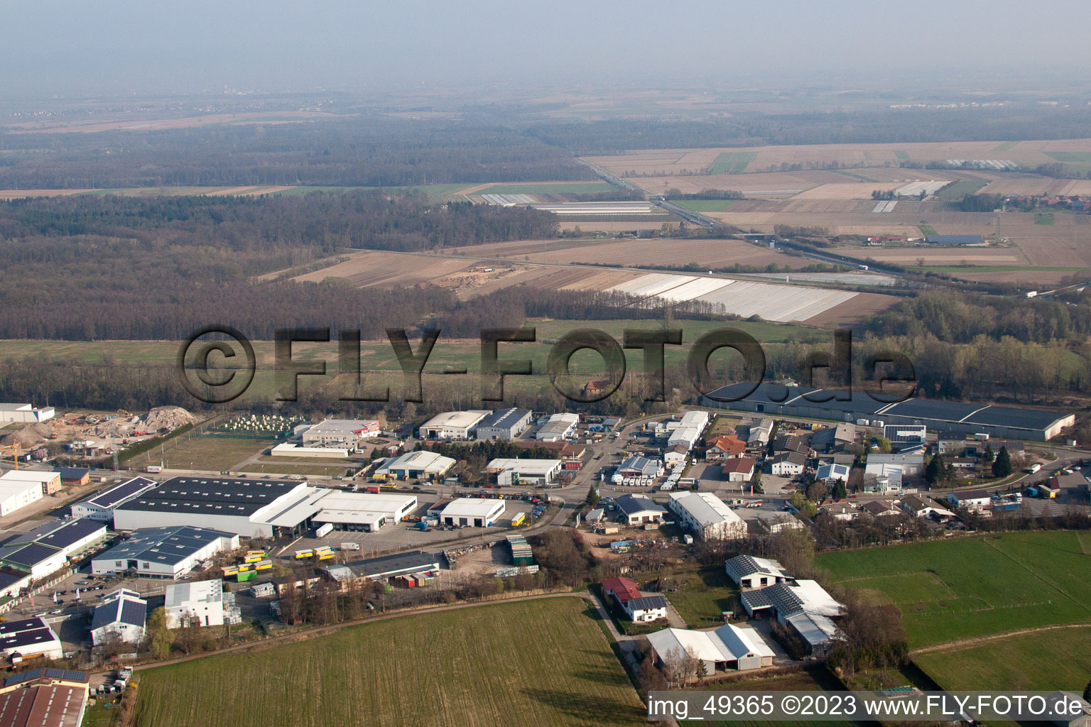 Horst industrial area in the district Minderslachen in Kandel in the state Rhineland-Palatinate, Germany seen from above