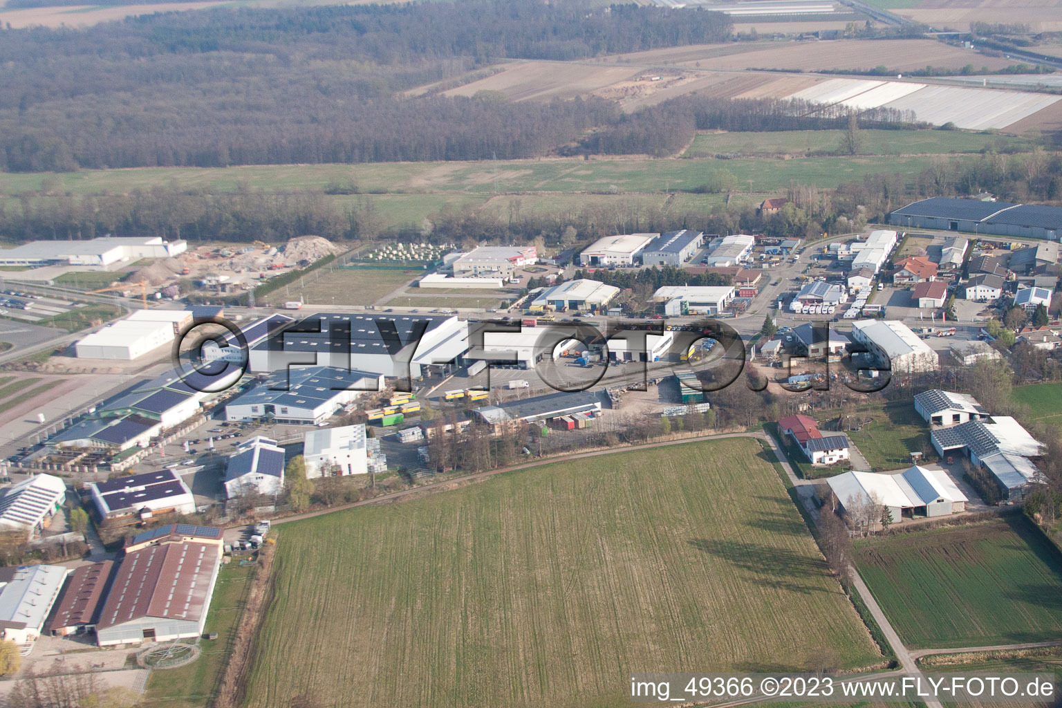 Horst industrial area in the district Minderslachen in Kandel in the state Rhineland-Palatinate, Germany from the plane
