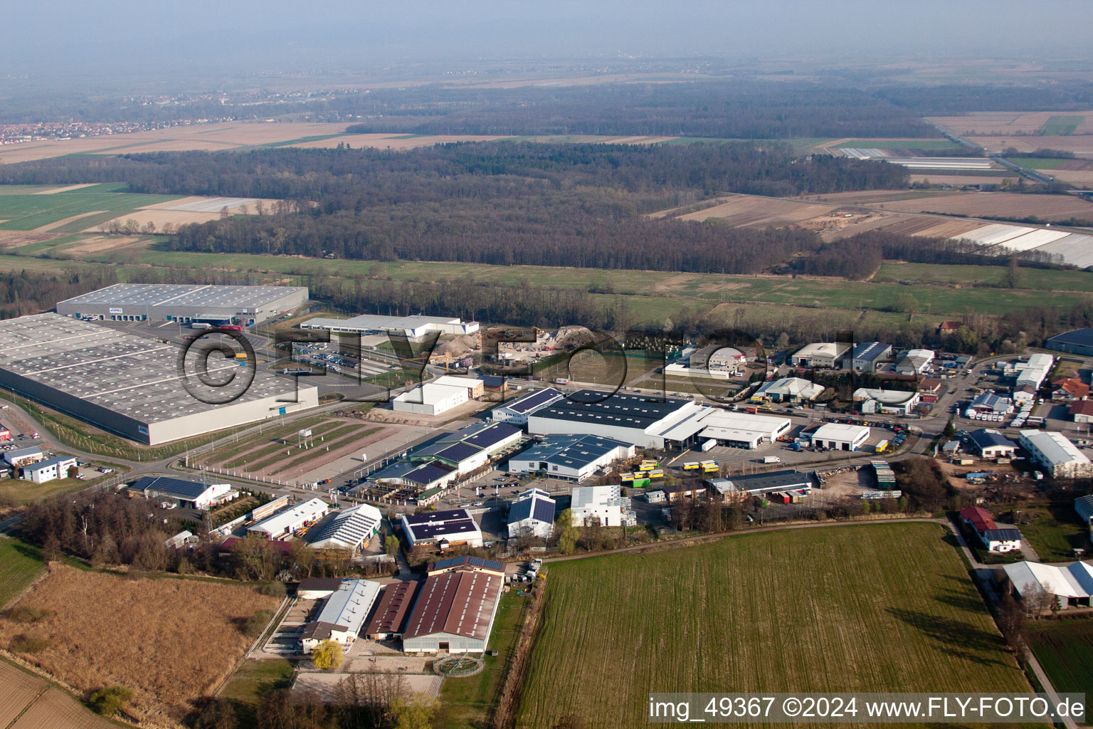 Bird's eye view of Horst Industrial Estate in the district Minderslachen in Kandel in the state Rhineland-Palatinate, Germany