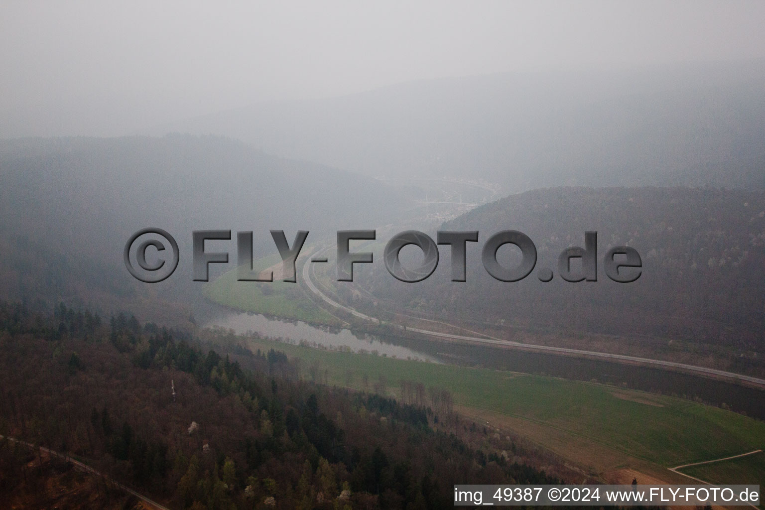 Oblique view of Neckargerach in the state Baden-Wuerttemberg, Germany