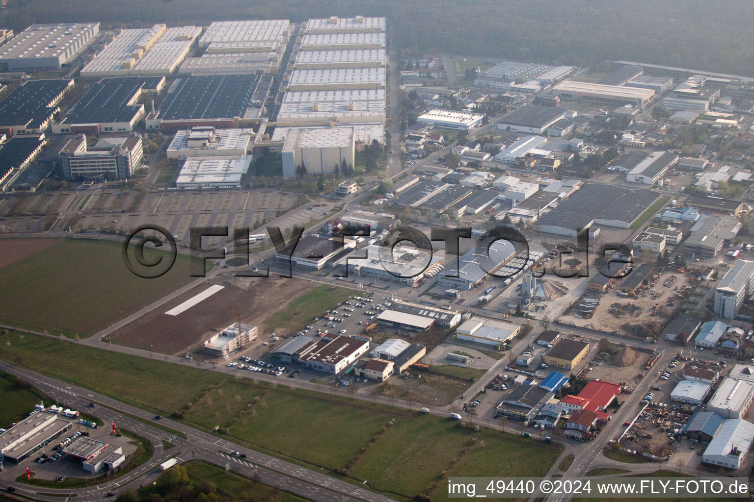 Industrial area, Heidelberger Druckmaschinen AG in Walldorf in the state Baden-Wuerttemberg, Germany from above