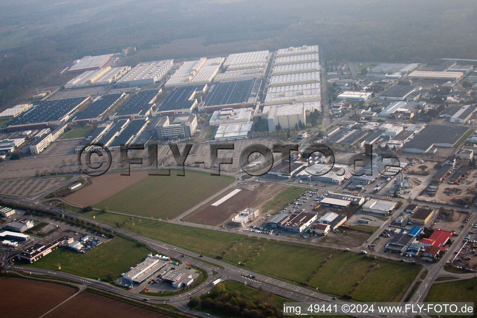 Industrial area, Heidelberger Druckmaschinen AG in Walldorf in the state Baden-Wuerttemberg, Germany out of the air