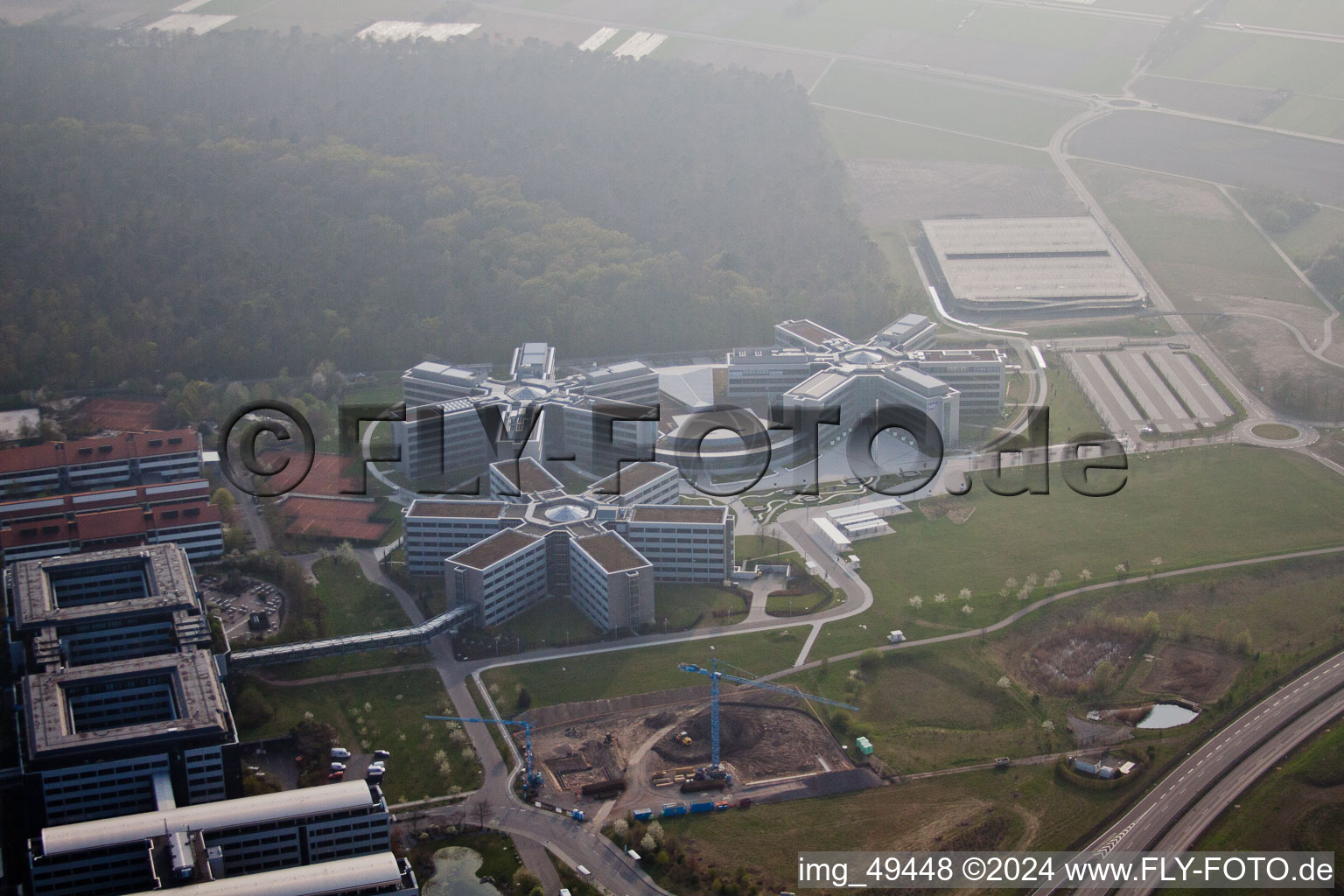 Aerial photograpy of Industrial area, SAP AG in Walldorf in the state Baden-Wuerttemberg, Germany