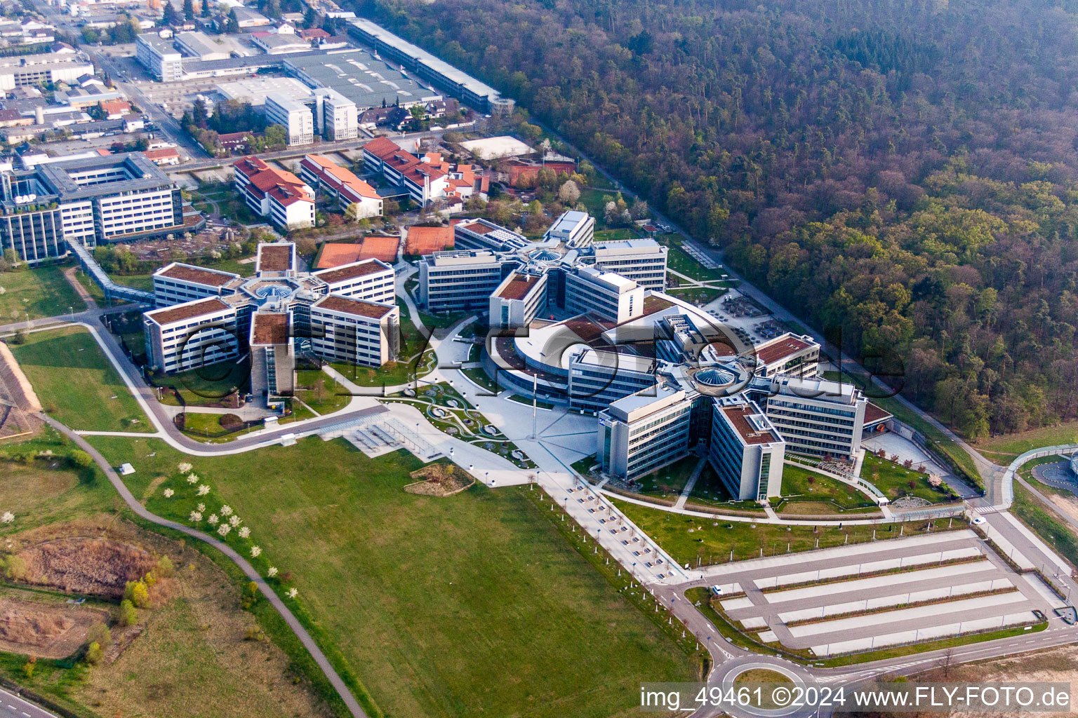 3 star-shaped Corporate management high-rise buildings of SAP SE in Walldorf in the state Baden-Wurttemberg, Germany