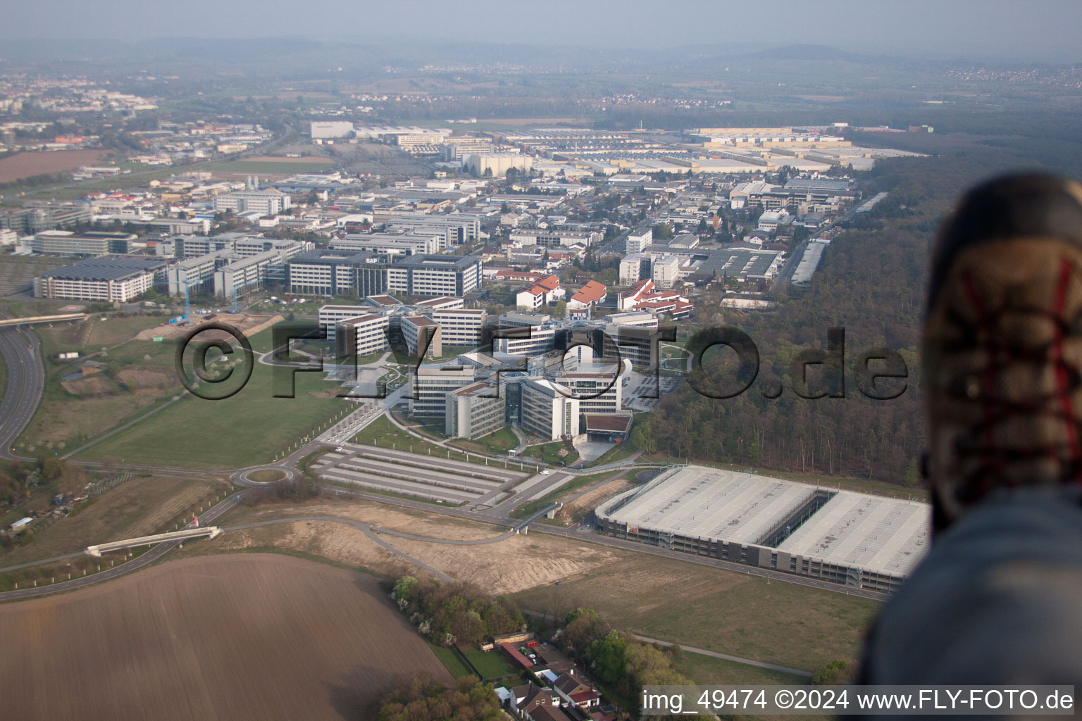 Drone recording of Industrial area, SAP AG in Walldorf in the state Baden-Wuerttemberg, Germany