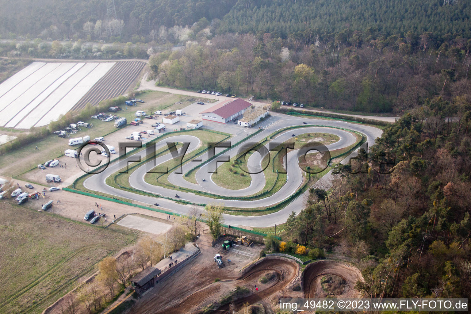 Aerial view of Go-kart track in Walldorf in the state Baden-Wuerttemberg, Germany