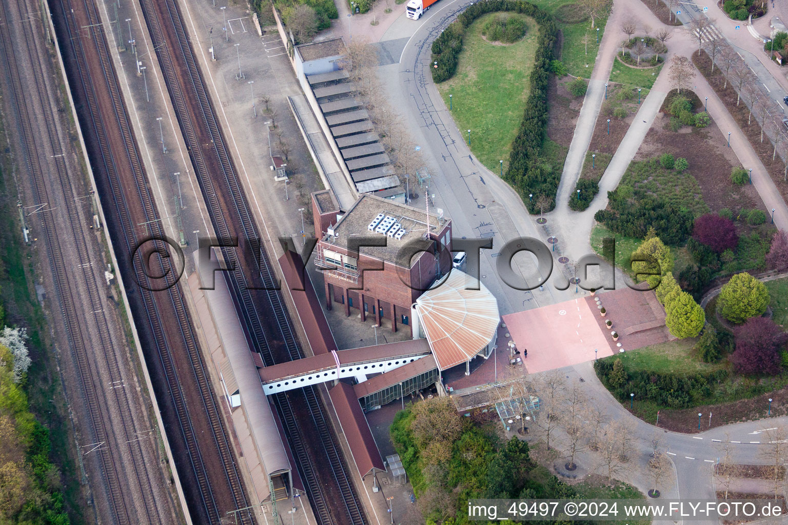 Railroad station in Hockenheim in the state Baden-Wuerttemberg, Germany