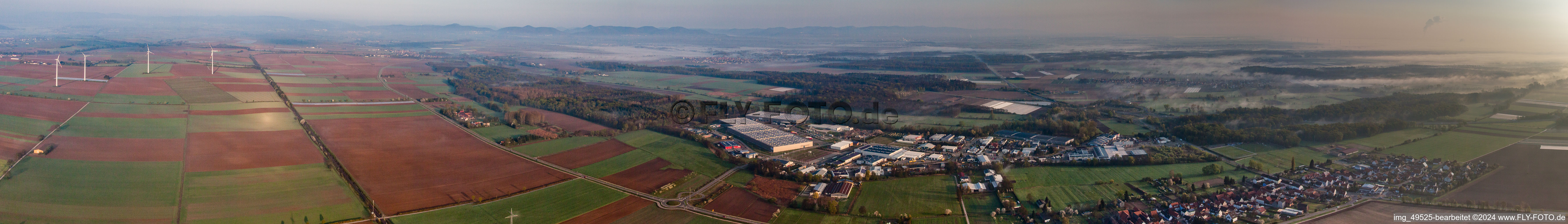 Panorama of the Horst industrial estate in the district Minderslachen in Kandel in the state Rhineland-Palatinate, Germany