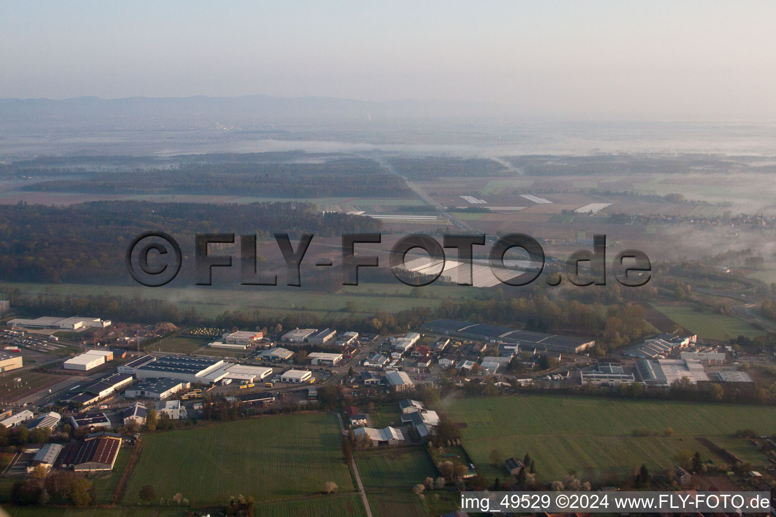 Horst Industrial Estate in the district Minderslachen in Kandel in the state Rhineland-Palatinate, Germany from the drone perspective