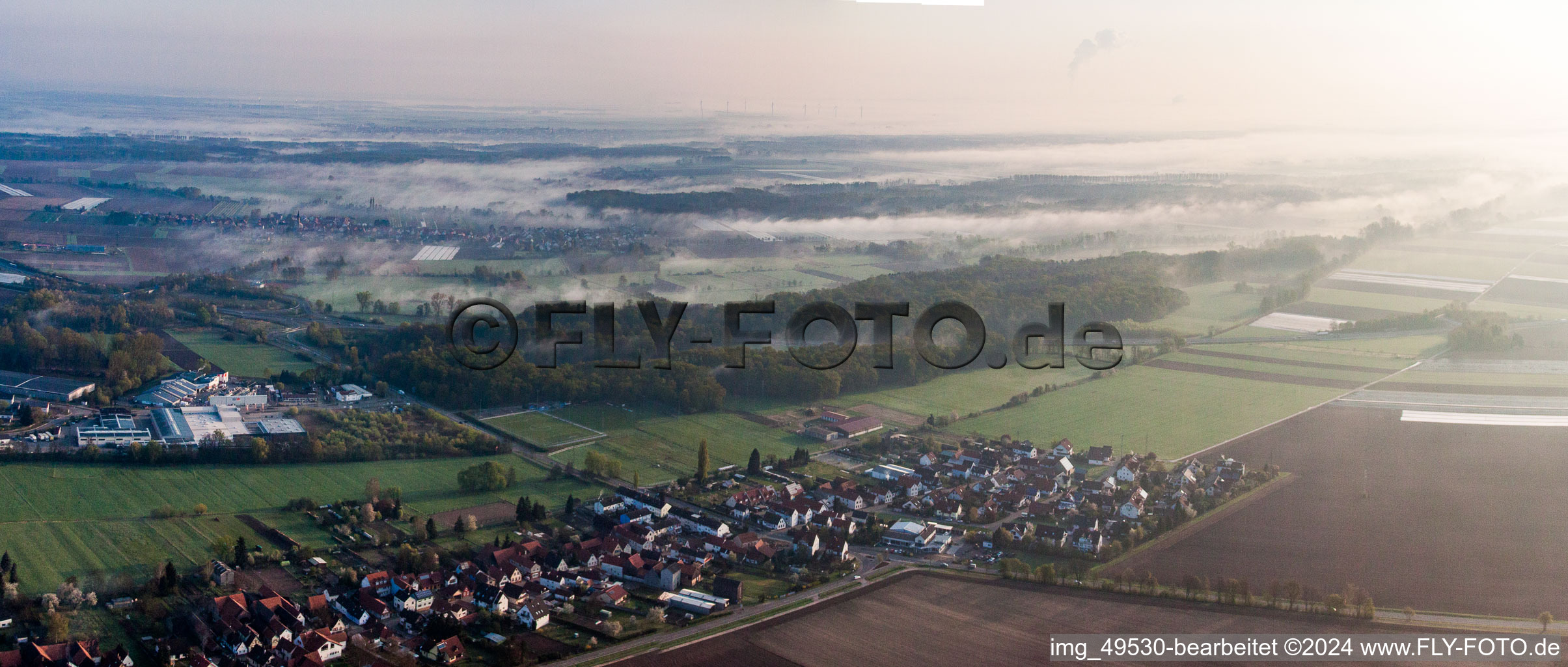 Oblique view of Village view in the district Minderslachen in Kandel in the state Rhineland-Palatinate, Germany