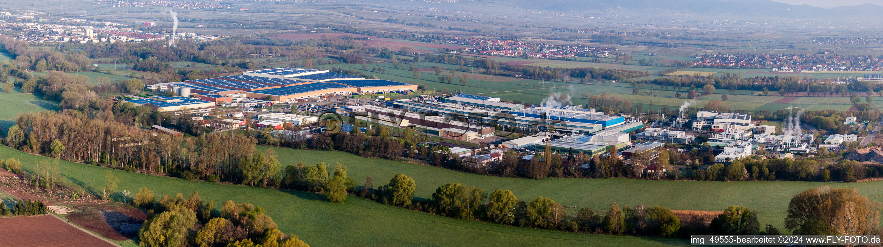 Panoramic perspective Industrial and commercial area Landau Ost in Landau in der Pfalz in the state Rhineland-Palatinate, Germany