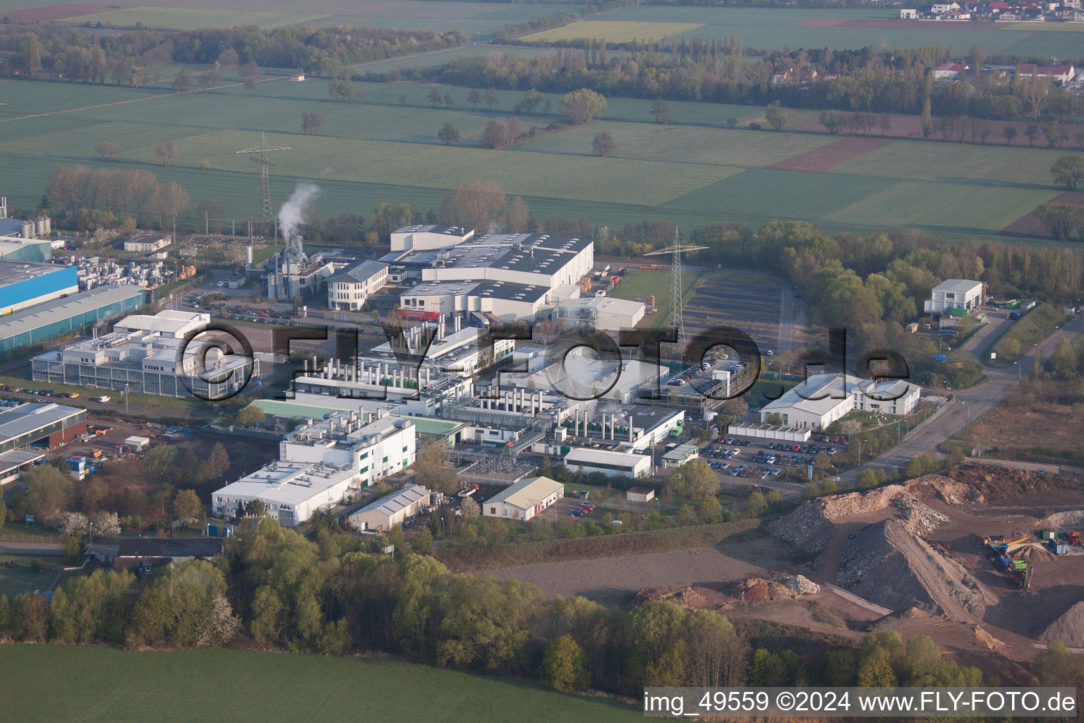 Aerial view of Industrial area in Offenbach an der Queich in the state Rhineland-Palatinate, Germany