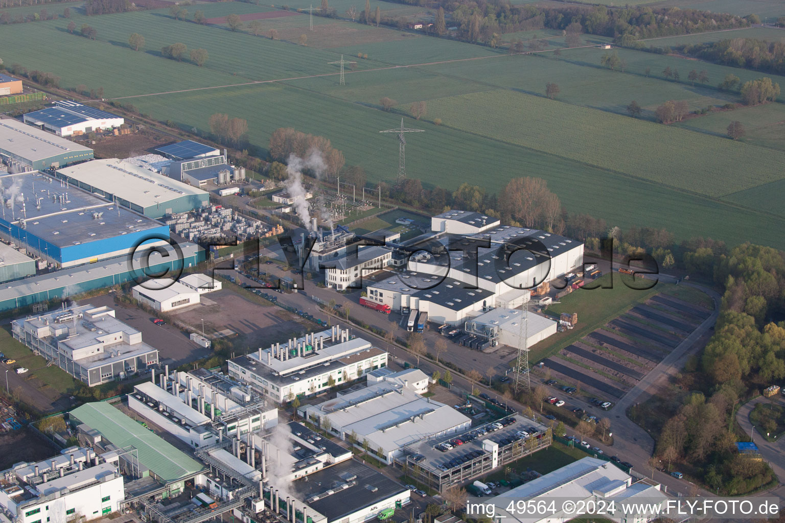 Industrial area in Offenbach an der Queich in the state Rhineland-Palatinate, Germany seen from above