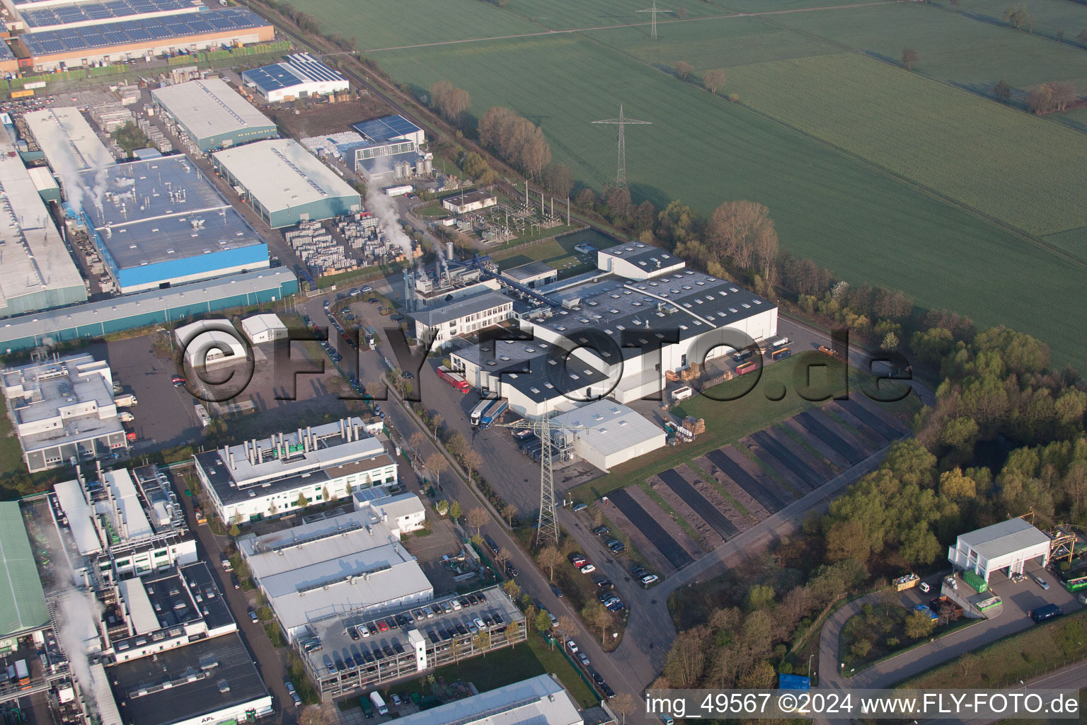 Bird's eye view of Industrial area in Offenbach an der Queich in the state Rhineland-Palatinate, Germany