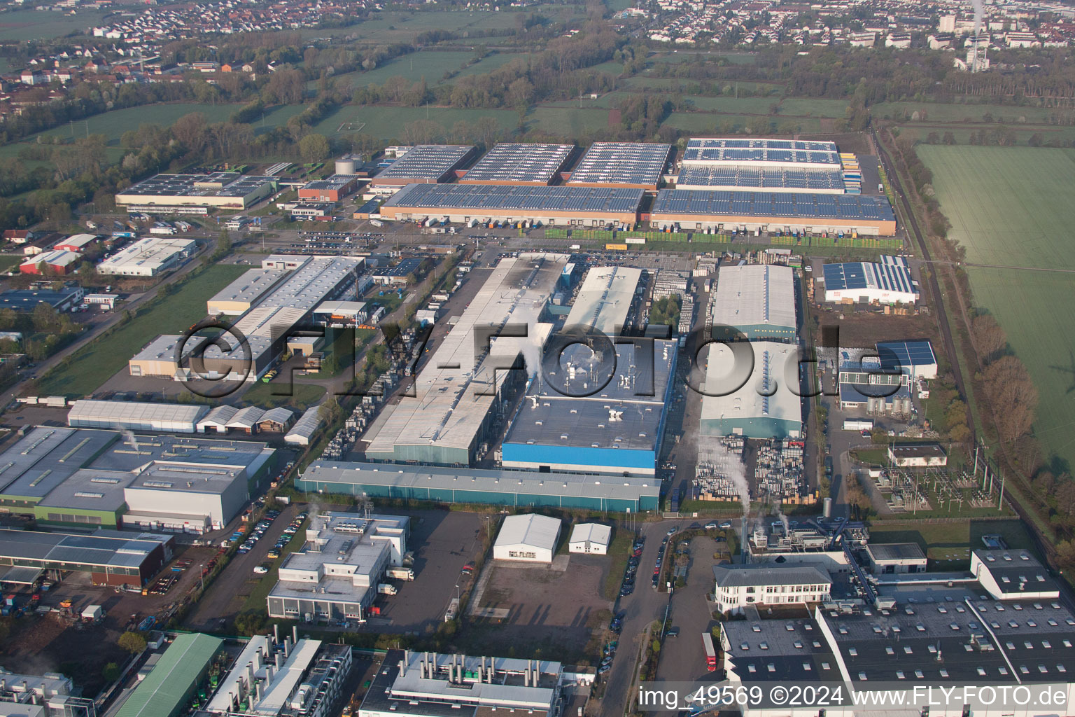 Drone recording of Industrial area in Offenbach an der Queich in the state Rhineland-Palatinate, Germany